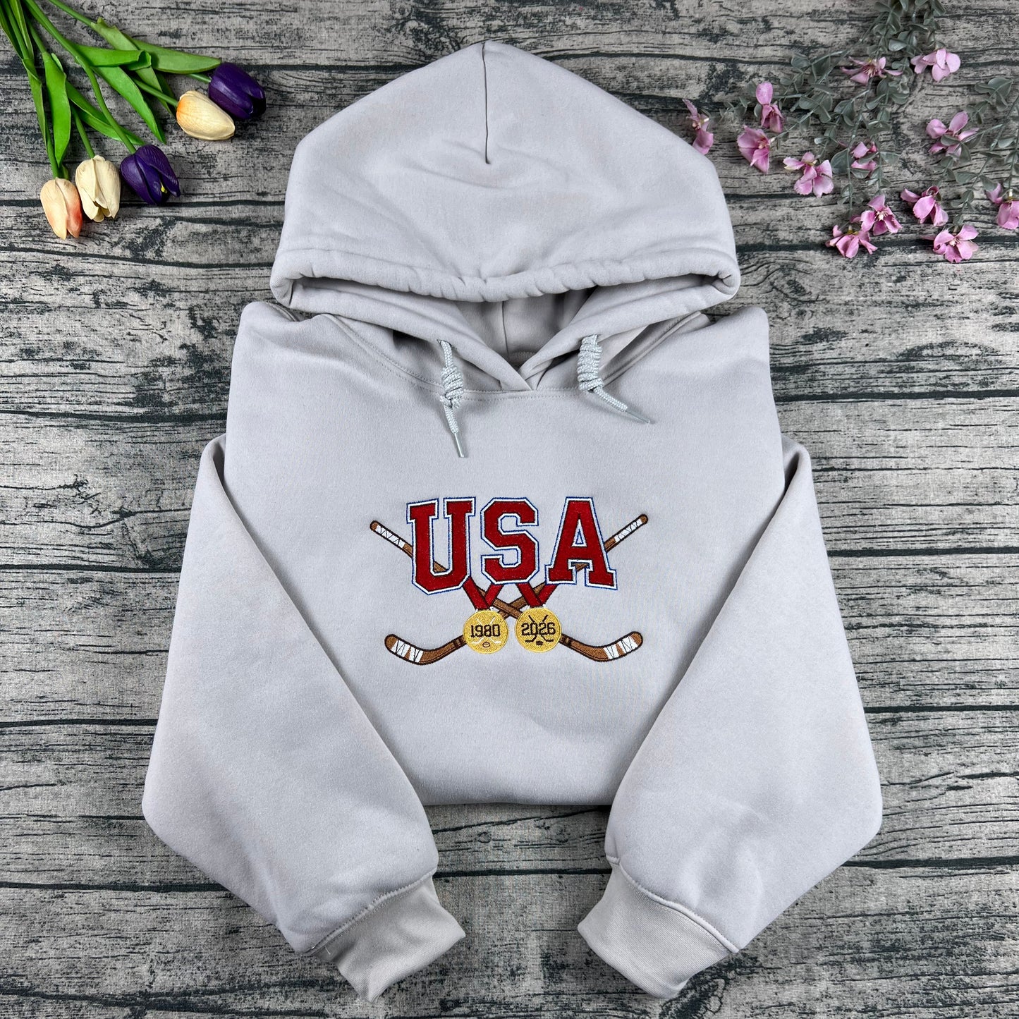 USA Miracle on Ice Anniversary Embroidered Hockey Hoodie – Patriotic Vintage Hockey Sweatshirt