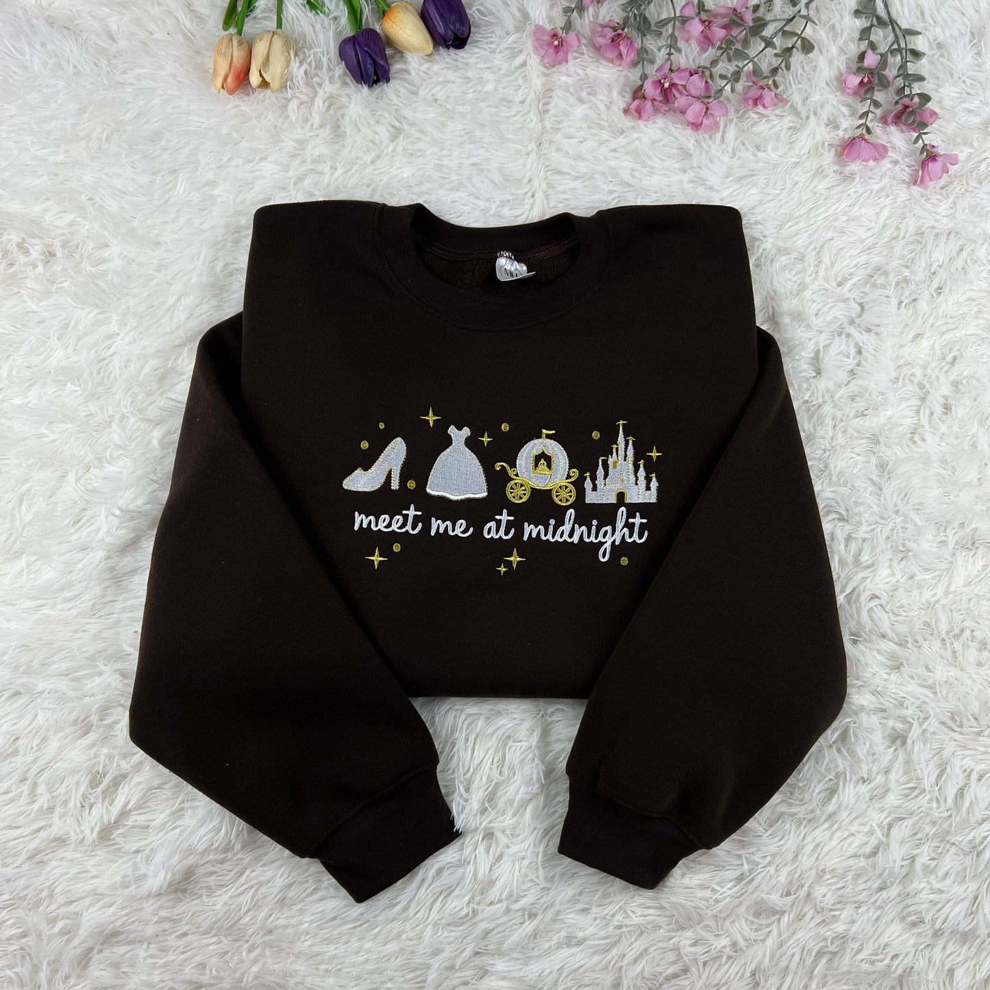 Meet Me at Midnight Fairytale Embroidered Oversized Crewneck – Glass Slipper Sweatshirt