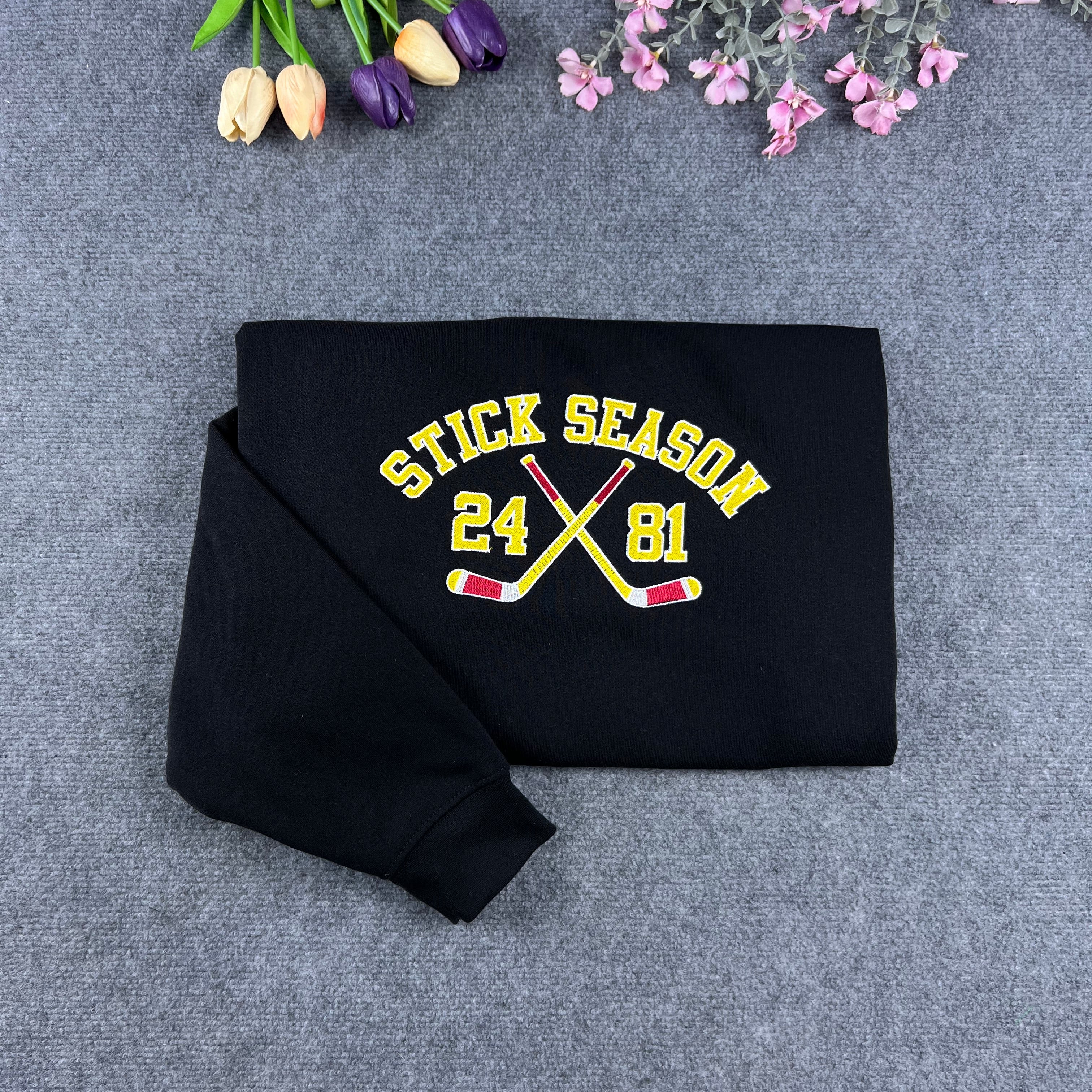 Stick Season Hockey Embroidered Crewneck Sweatshirt – Vintage Northern Winter Fleece