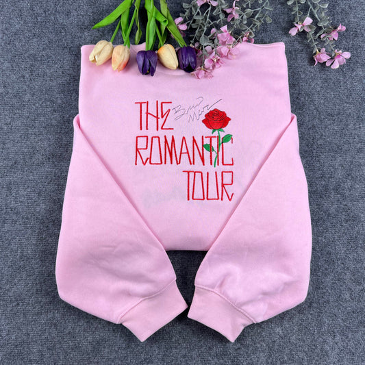 Romantic Tour Rose Embroidered Pink Crewneck Sweatshirt – Retro Pop Fan Gift