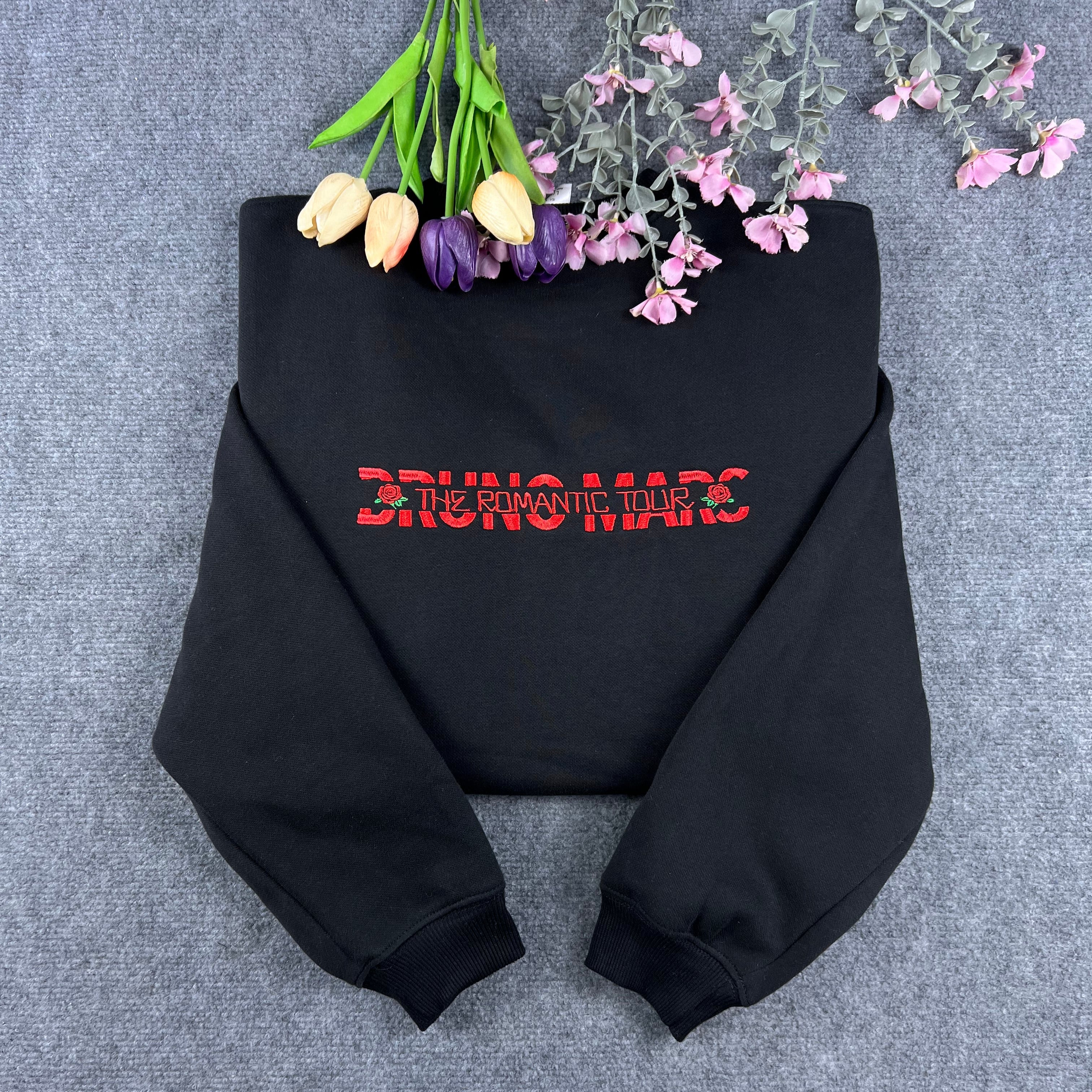 Romantic Tour Inspired Embroidered Rose Crewneck – Retro Pop Concert Sweatshirt