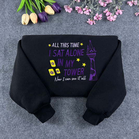 Tower Lantern Embroidered Sweatshirt – “All This Time I Sat Alone in My Tower” Crewneck