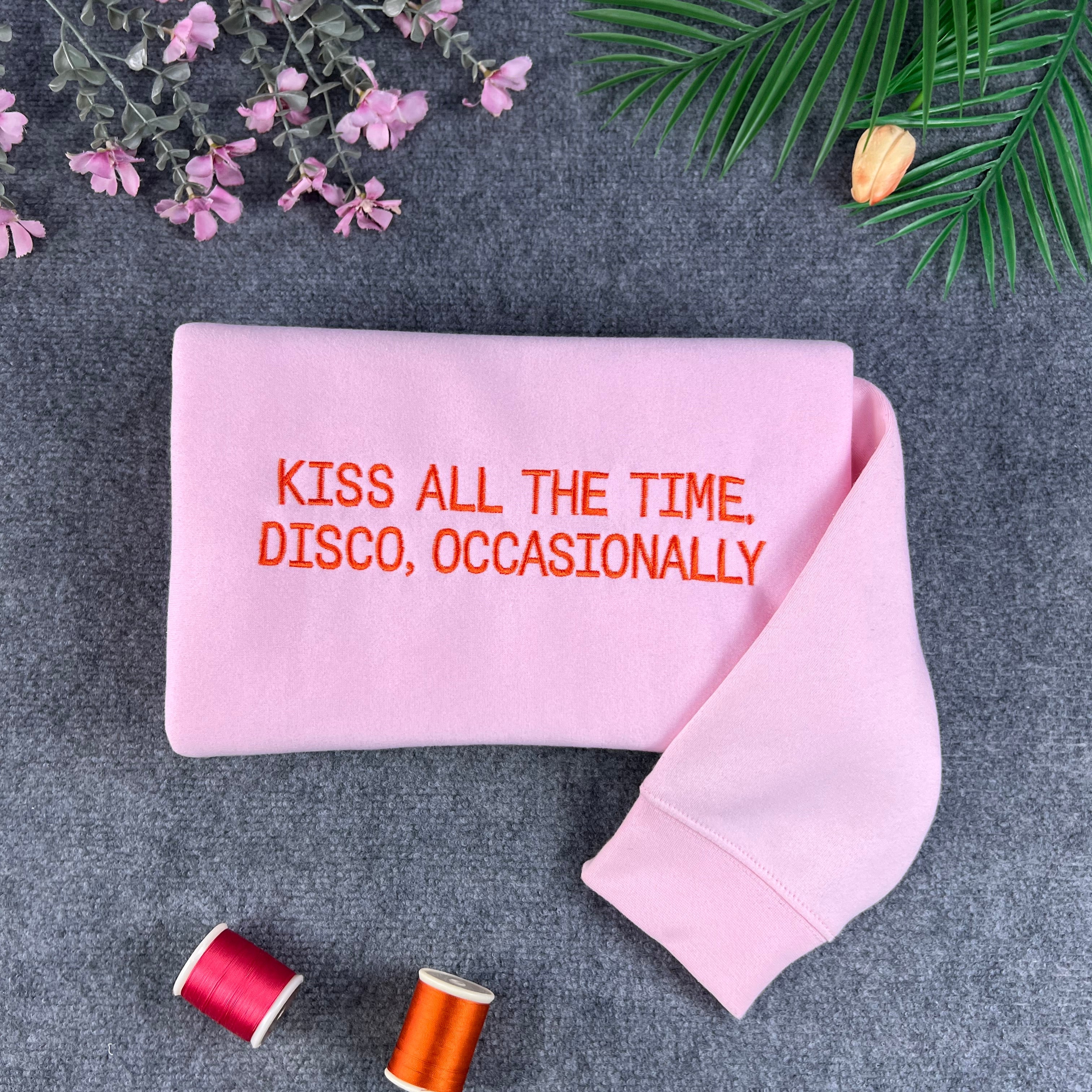 Satellite Lyric Embroidered Pink Crewneck Sweatshirt – Retro Pop Music Fan Gift