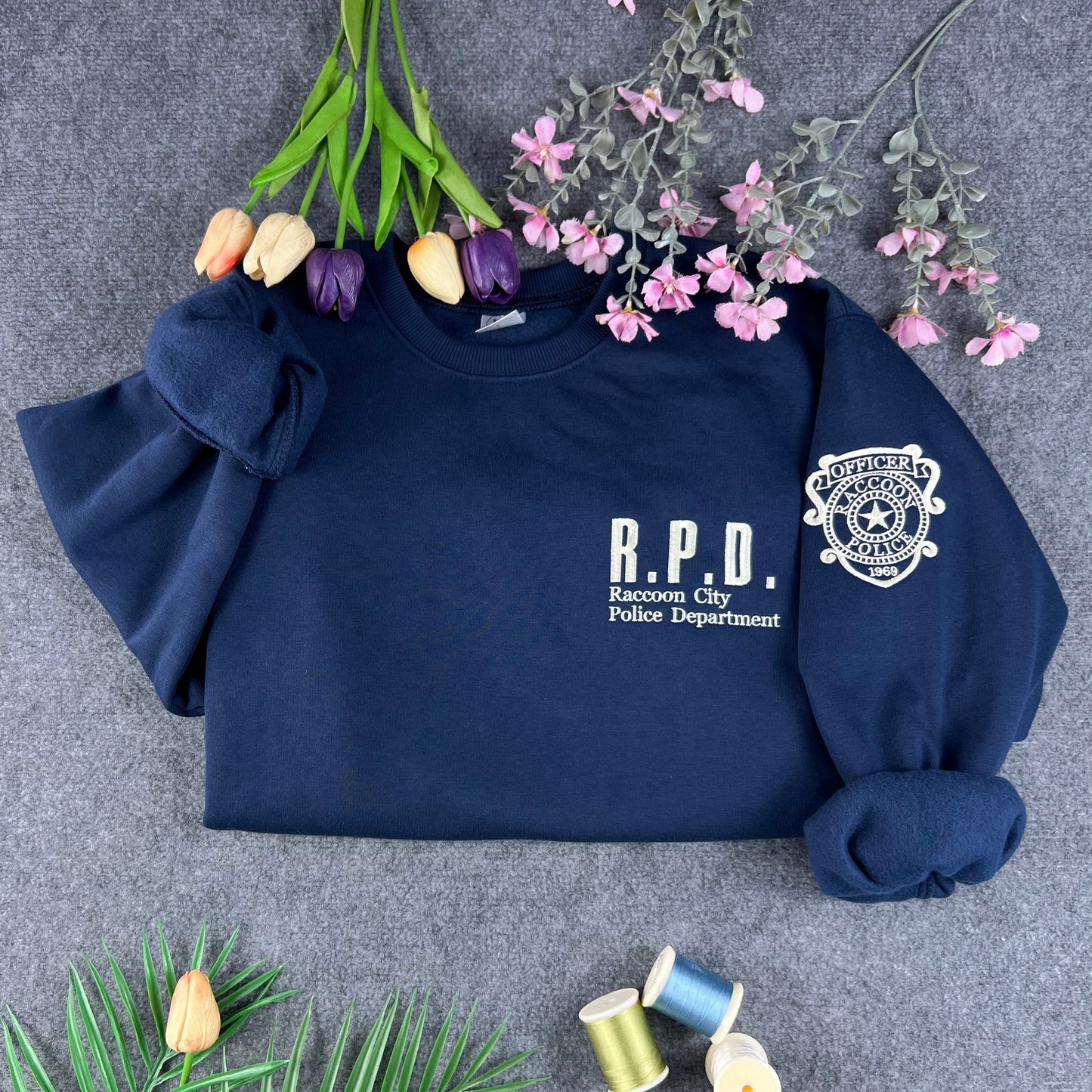 RPD Raccoon City Police Embroidered Sweatshirt – Vintage Gaming Crewneck