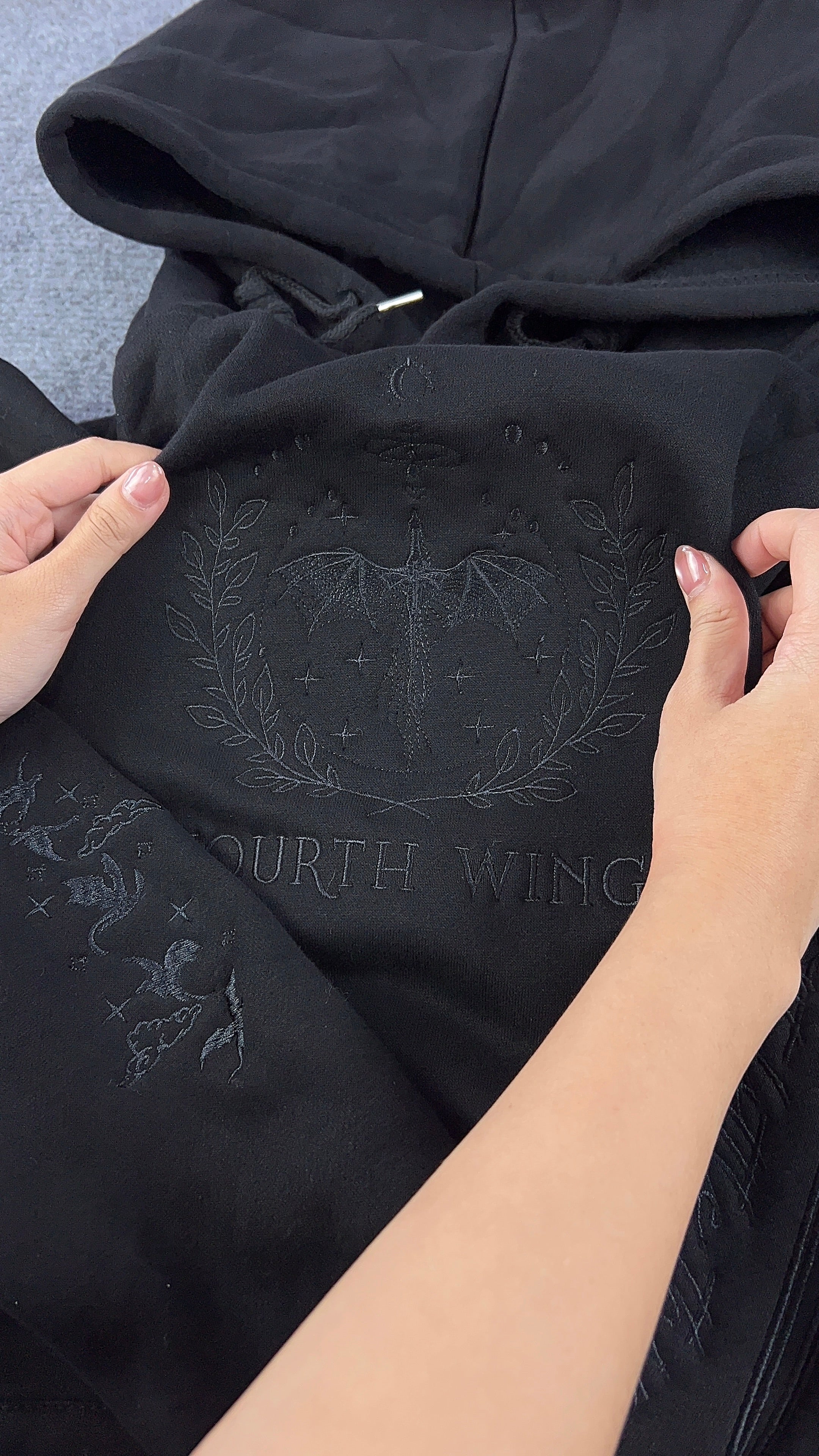 Riders Quadrant Shadow Embroidered Hoodie – Dragon War College Tone-on-Tone Sweatshirt – Book Lover Gift