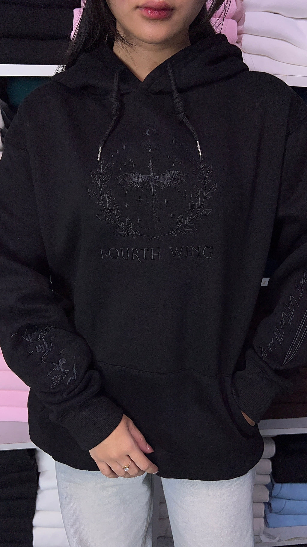 Riders Quadrant Shadow Embroidered Hoodie – Dragon War College Tone-on-Tone Sweatshirt – Book Lover Gift