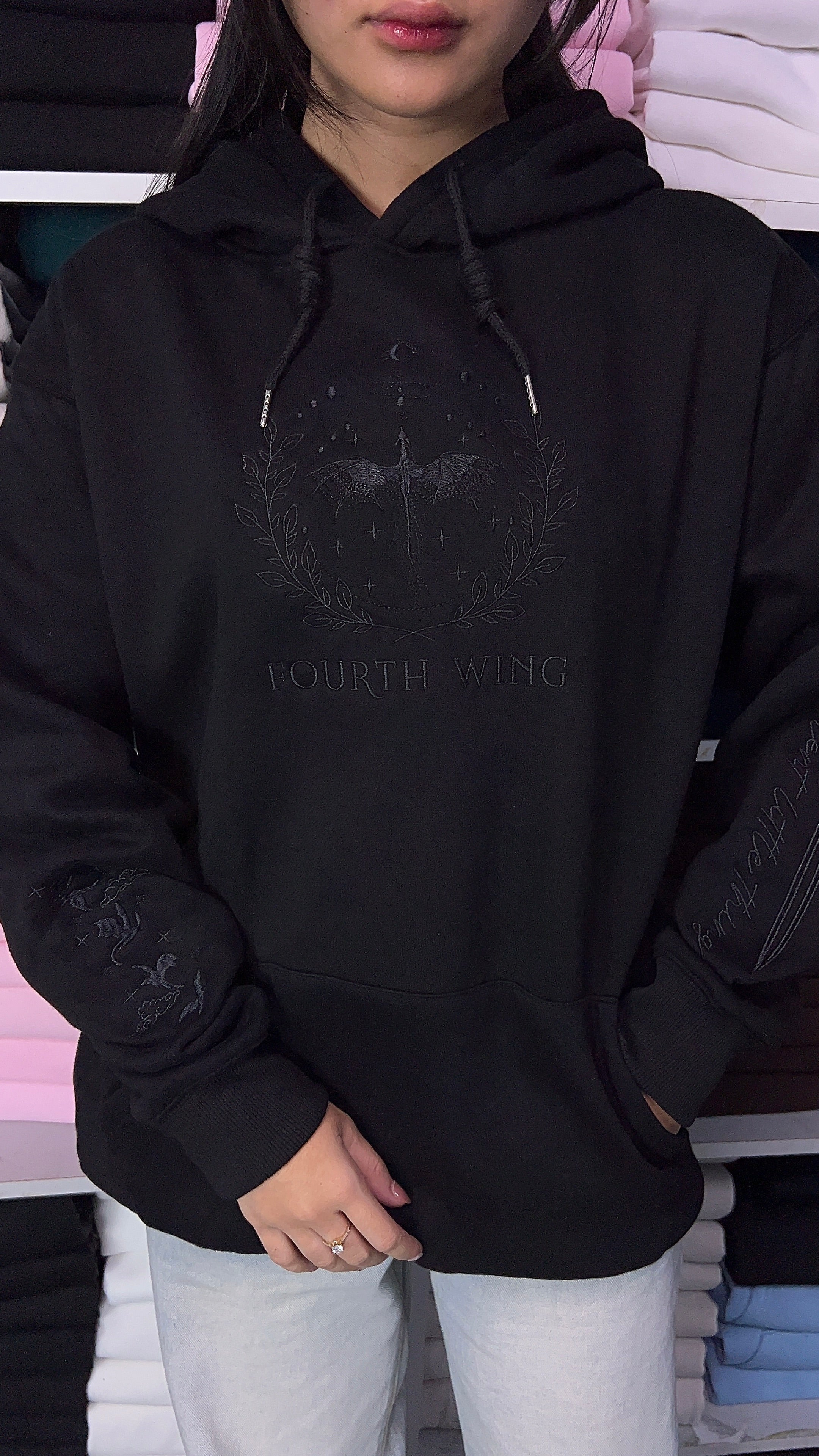 Riders Quadrant Shadow Embroidered Hoodie – Dragon War College Tone-on-Tone Sweatshirt – Book Lover Gift