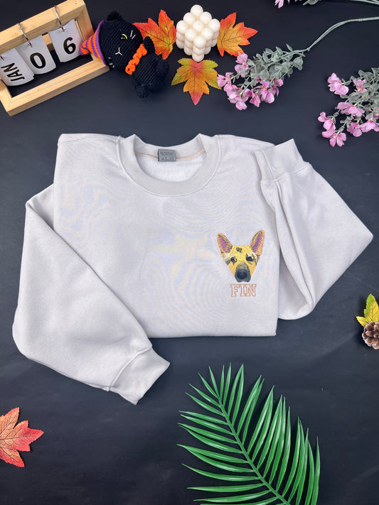 Custom Embroidered Sweatshirt/Hoodie/T-shirt with "Fin" Pet Portrait