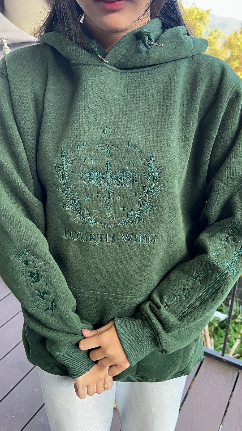 Riders Quadrant Shadow Embroidered Hoodie – Dragon War College Tone-on-Tone Sweatshirt – Book Lover Gift