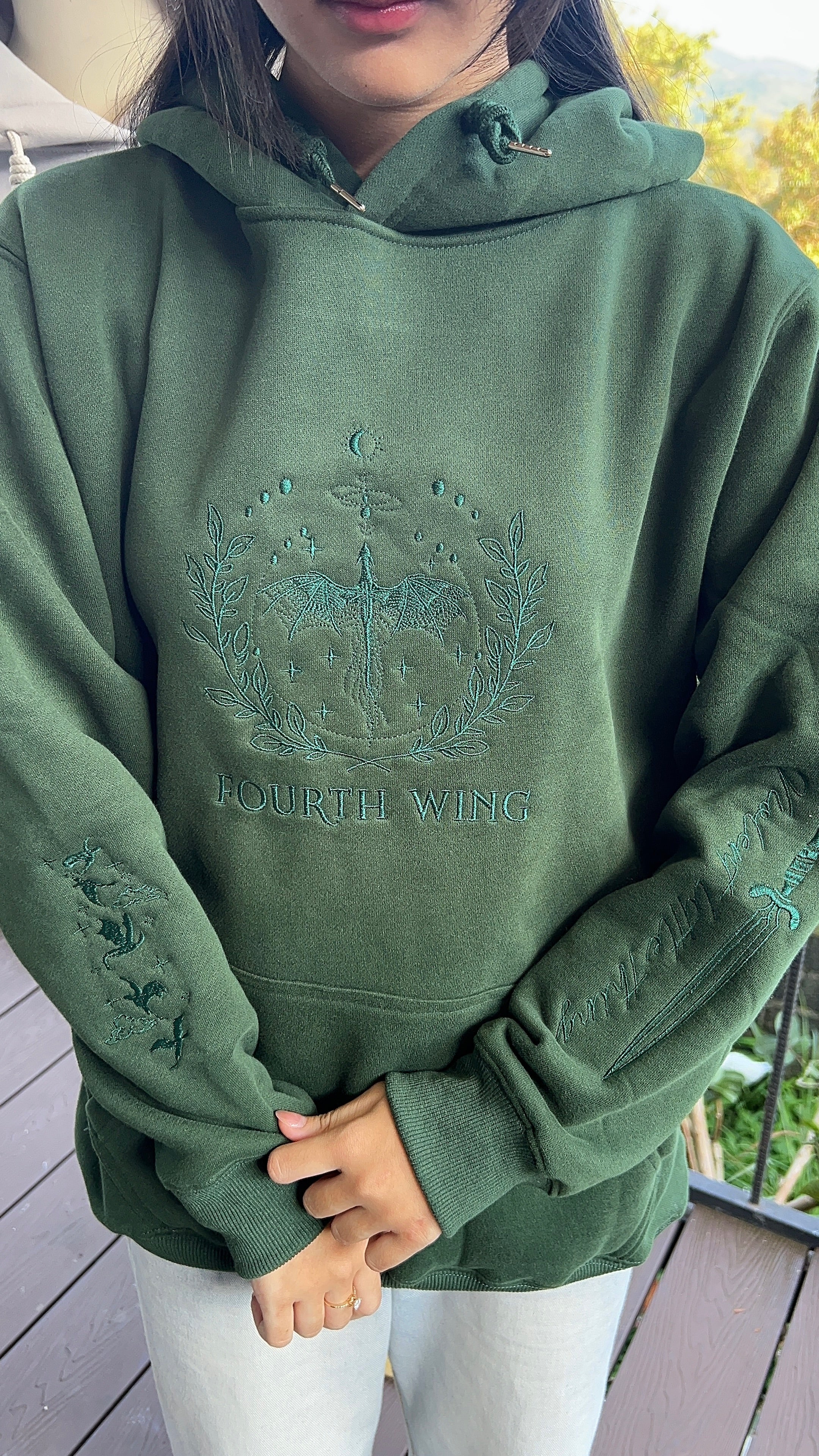 Riders Quadrant Shadow Embroidered Hoodie – Dragon War College Tone-on-Tone Sweatshirt – Book Lover Gift