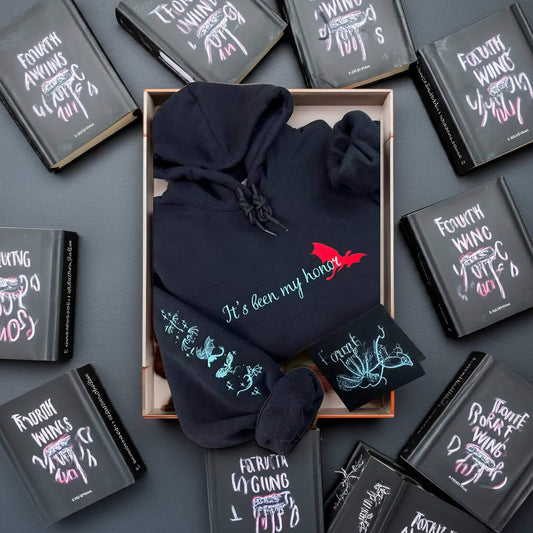 Fourth Wing hoodie with embroidered "It's Been My Honor" design, Riorson House shirt, ideal for fantasy lovers and fans of Liam & Onyx Storm.