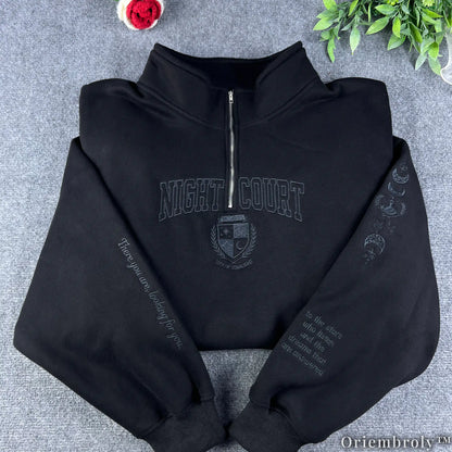 Night Court Velaris Embroidered Quarter Zip, ACOTAR Inspired Sweatshirt, City of Starlight Fantasy Pullover Crewneck
