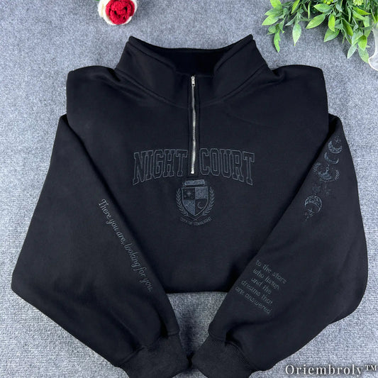 Night Court Velaris Embroidered Quarter Zip, ACOTAR Inspired Sweatshirt, City of Starlight Fantasy Pullover Crewneck