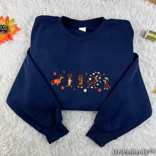 Cozy Dachshund Embroidered Sweatshirt – Autumn Wiener Dog Unisex Fleece Crewneck