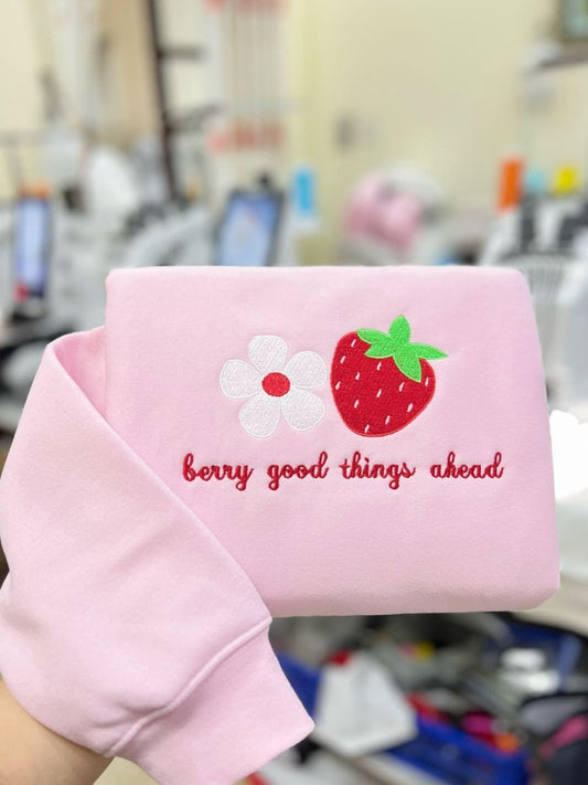 Embroidered Strawberries Sweatshirt, Cute Fruit Shirt