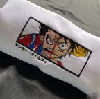 Monkey D. Luffy Embroidered Crewneck, One Piece Embroidered Sweatshirt, Manga Anime Hoodie