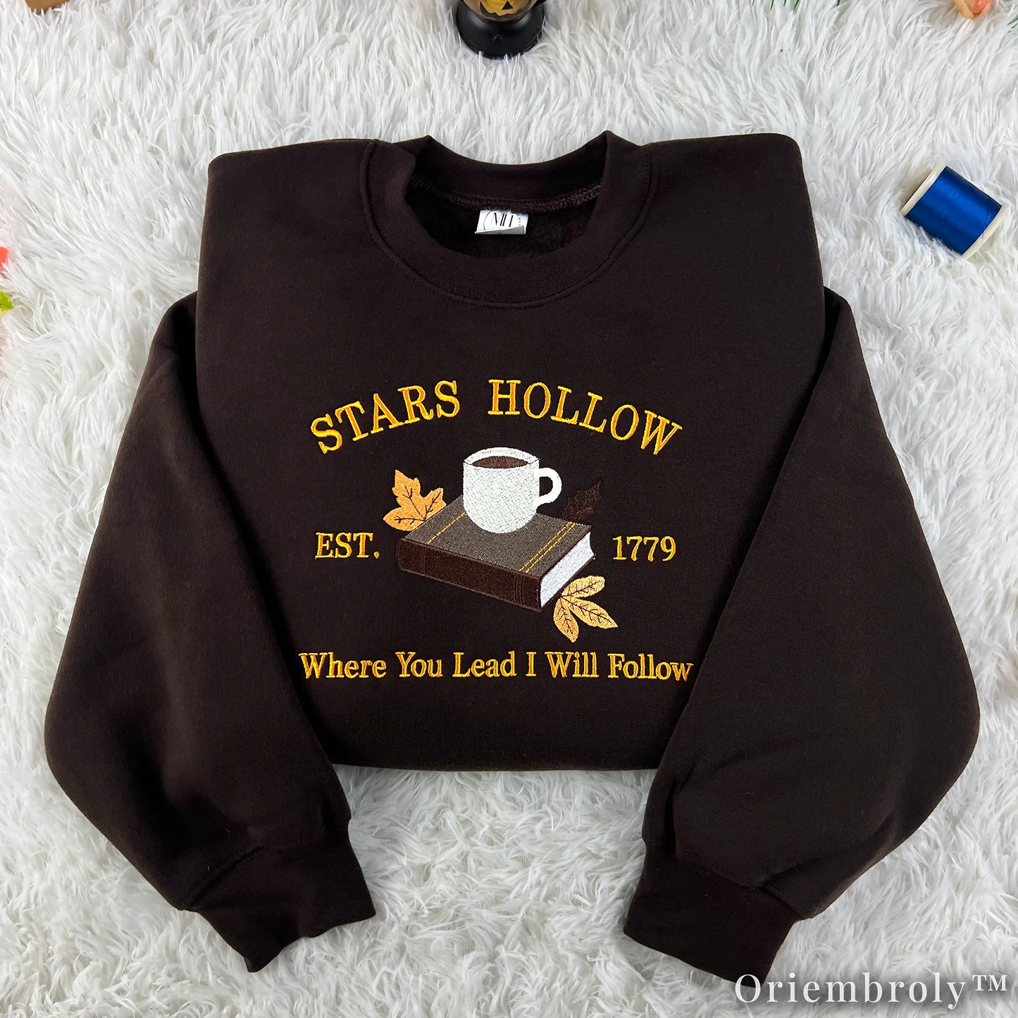 Embroidered Autumn Reader Sweatshirt – Cozy Bookworm Coffee Crewneck