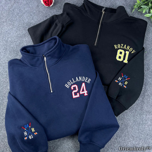 Embroidered Hockey Romance Quarter Zip | Varsity Ice Rink Fleece Pullover