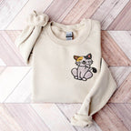 Cute Cat embroidered Sweatshirt, Cat Mom, Cat Dad, Crewneck Sweatshirt - Oriembroly LLC