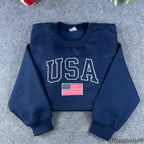 Patriotic USA Embroidered Hoodie - American Flag Varsity