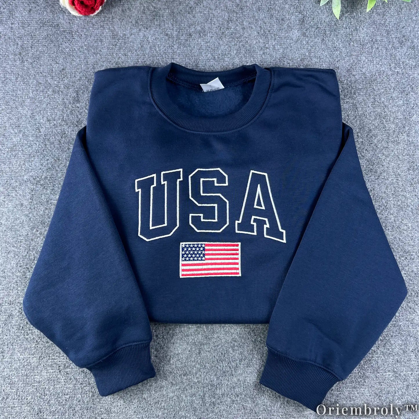 Patriotic USA Embroidered Hoodie - American Flag Varsity