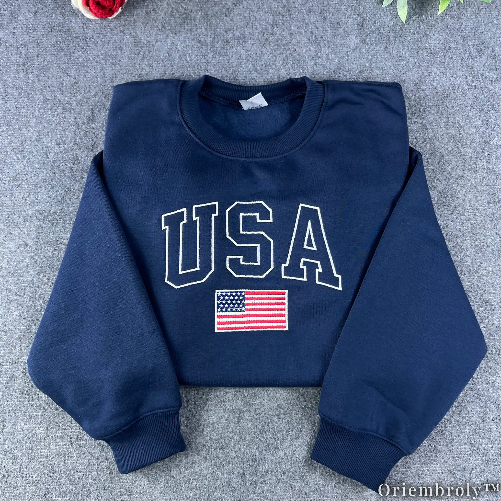 Patriotic USA Embroidered Hoodie - American Flag Varsity