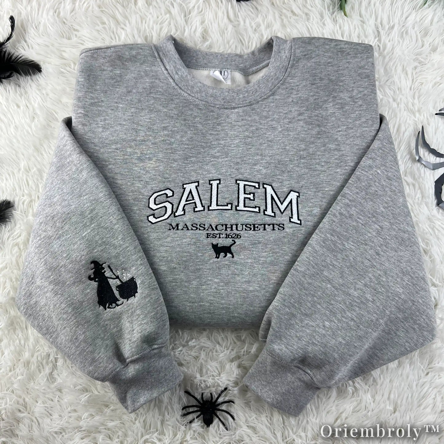 Salem Massachusetts Embroidered Sweatshirt – Witchy Varsity Fleece Crewneck, Gothic Autumn Unisex Gift