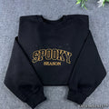 Spooky Season Embroidered Sweatshirt – Varsity Halloween Fleece Crewneck, Cozy Unisex Fall Pullover