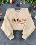 Tis The Season Mickey Pumpkin Minnie Ears Embroidered Beige Crewneck Sweatshirt