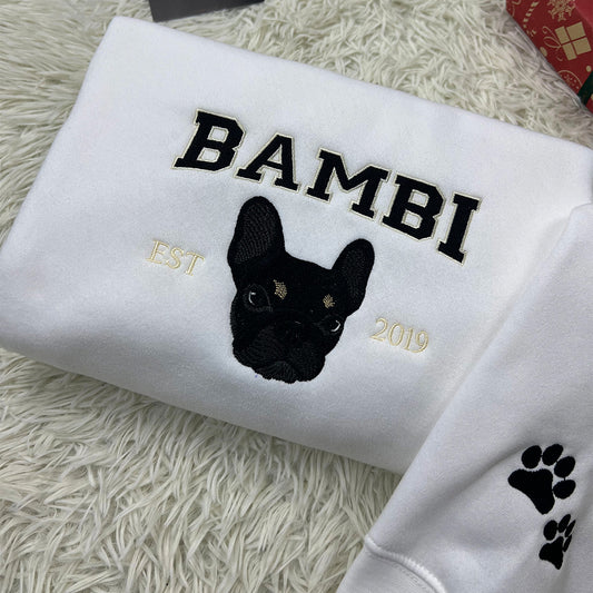 Custom Pet Portrait Cozy, Pet Lover's Embroidered Pullover, Embroidered Pet Memory Sweatshirt