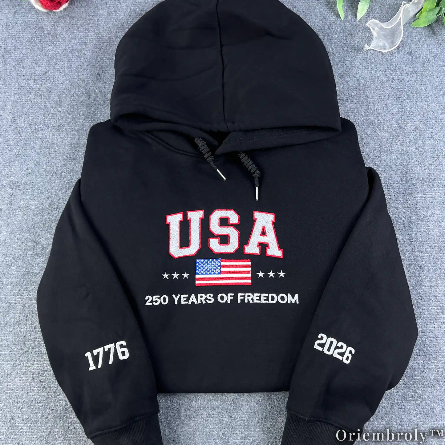 USA 250 Years of Freedom Collegiate Hoodie - Embroidered Patriotic