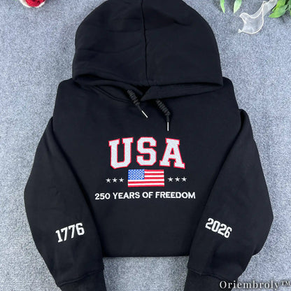 USA 250 Years of Freedom Collegiate Hoodie - Embroidered Patriotic
