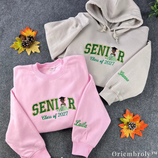 Personalized Senior 2027 Embroidered Sweatshirt – Custom Class of 2027 Graduation Crewneck, Name Sleeve Gift