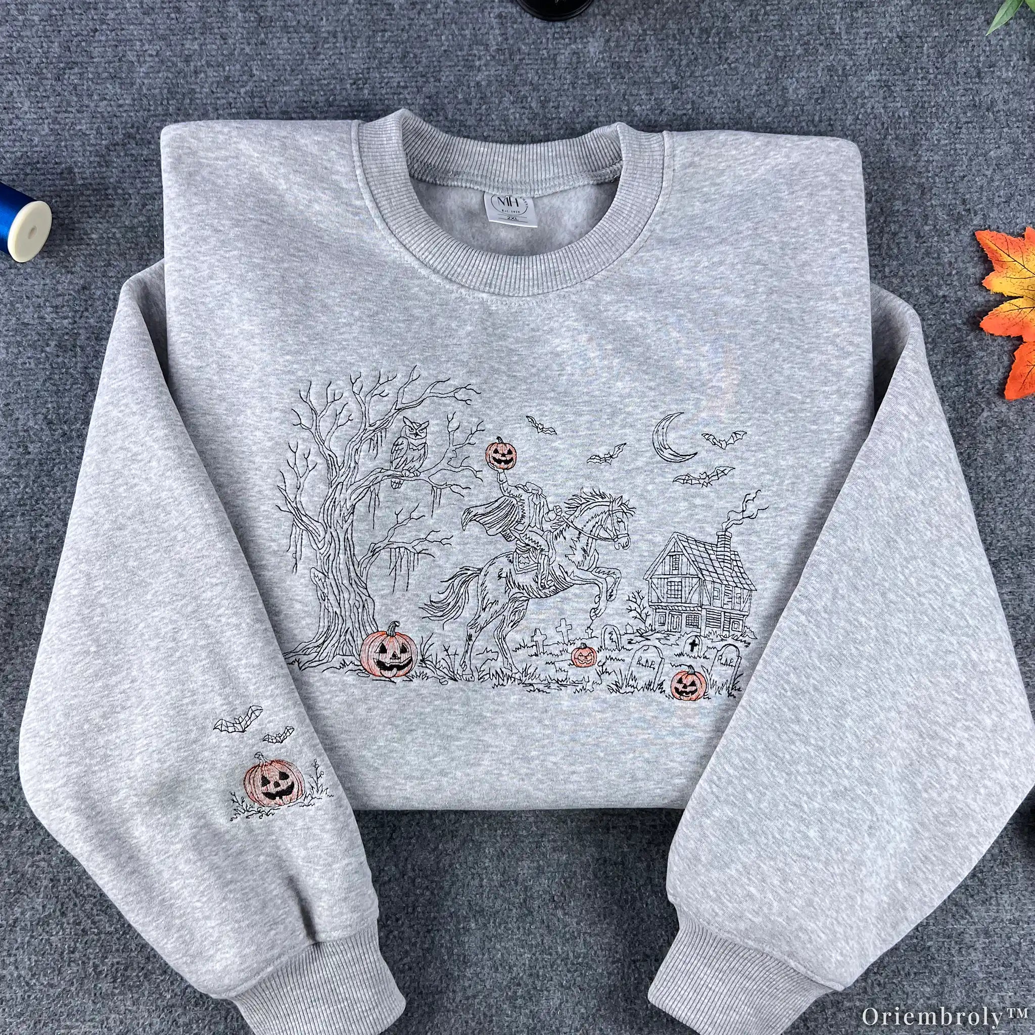 Headless Horseman Embroidered Sweatshirt – Sleepy Hollow Halloween Crewneck, Vintage Pumpkin Ghost Story Pullover