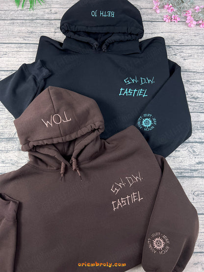 Supernatural Embroidered Sweatshirt – Dean, Sam, Castiel, Baby Car & Antipossession Symbol Hoodie – Fangirl Cosplay Jumper