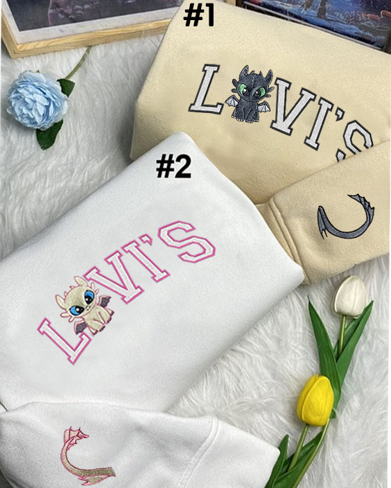 Toothless Night Light Fury x Levi's Couple Embroidered Sweatshirt