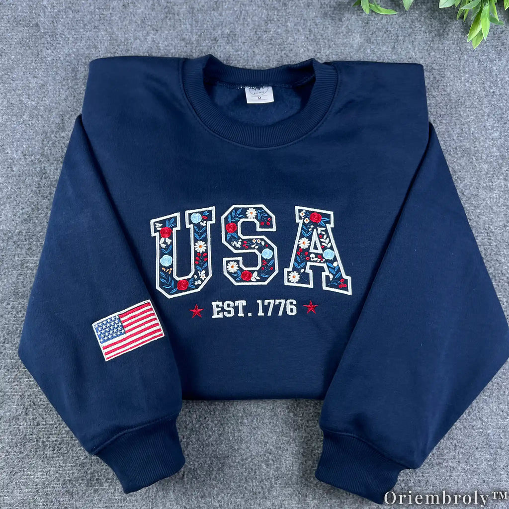 Vintage USA Floral Crewneck - Collegiate Independence Style