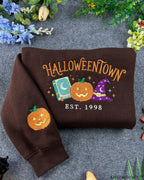 Spooky Town Est. 1998 Embroidered Crewneck Sweatshirt, Magical Halloween Pumpkin Design