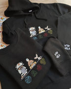 Aang Appa Momo and four element symbols anime embroidered vintage crewneck sweatshirt in black