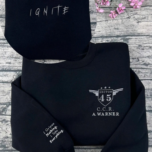 Shatter Me embroidered hoodie inspired by Aaron Warner's Sector 45 uniform