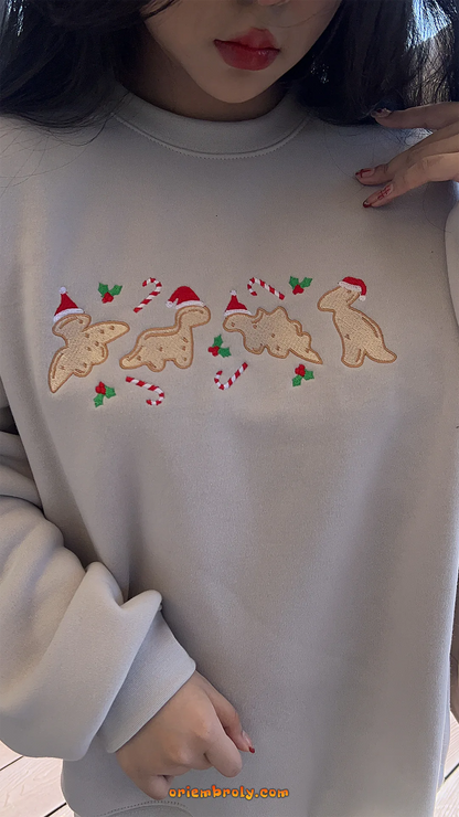 Cute holiday dinosaur cookie matching family outfit