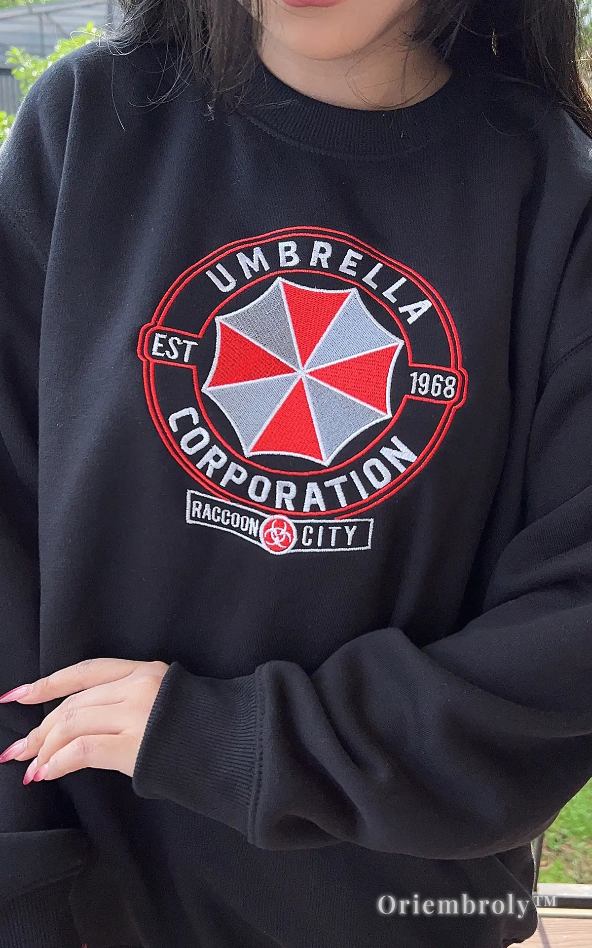 Aesthetic gaming apparel - Resident Evil Umbrella Corporation black sweatshirt for horror lovers