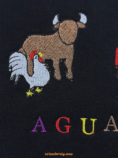 Embroidered bull and rooster symbol from Aguascalientes