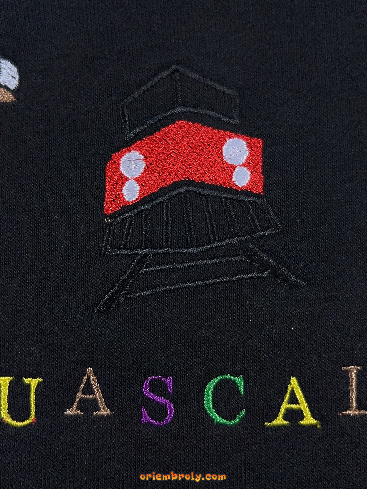 Vintage train embroidery inspired by Aguascalientes history