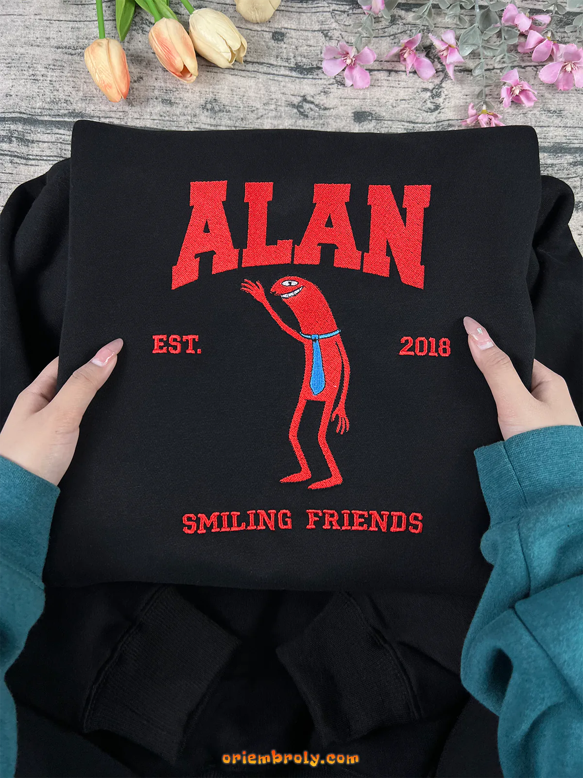 Alan stick figure character embroidered hoodie