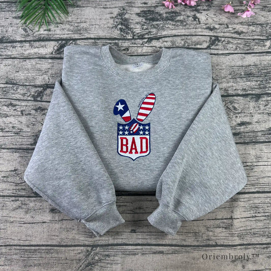 American flag bunny ears BAD logo embroidered crewneck sweatshirt