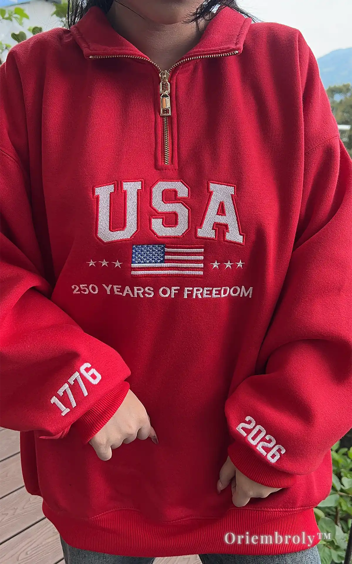 American flag embroidered sweatshirt USA patriotic crewneck