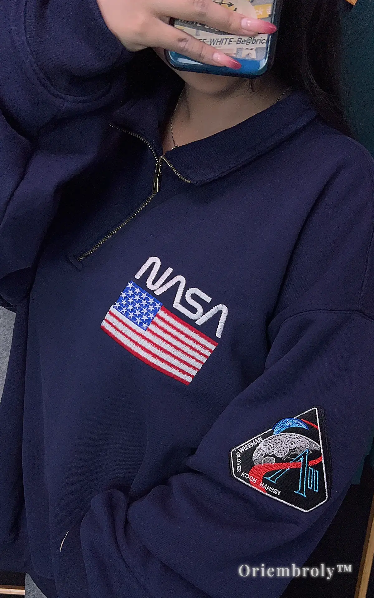 NASA sweatshirt with American flag embroidery chest