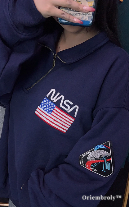 NASA sweatshirt with American flag embroidery chest
