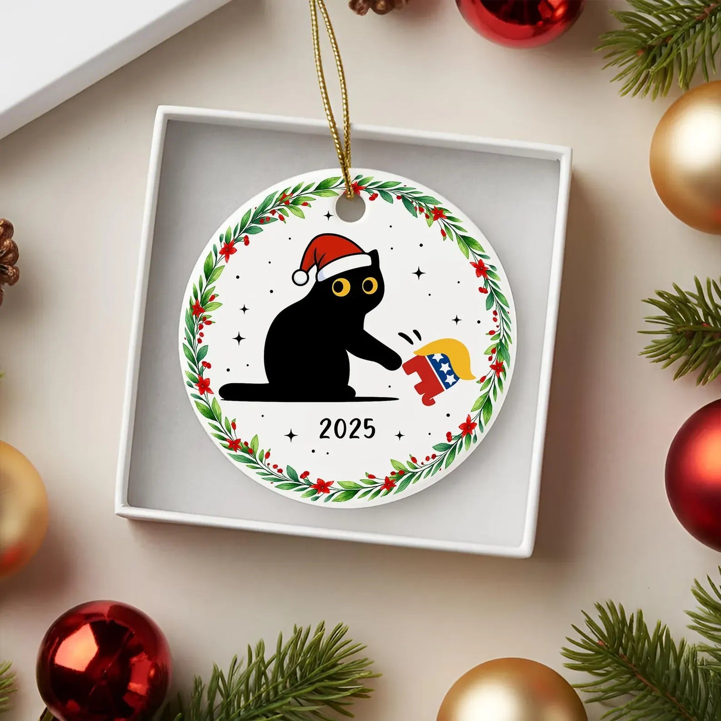 Anti Trump cat ornament for holiday tree decor